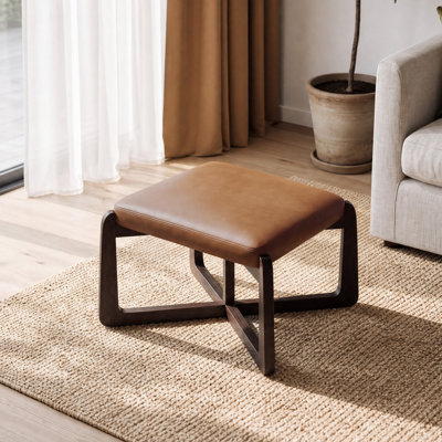 24" Wide Faux Leather Upholstered Square Ottoman