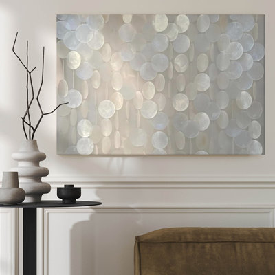 Canvas Wall Art - Seashell Mosaic in Textured Fabric Art, Coastal Style - 24" x 36" for Bathroom and Living Room