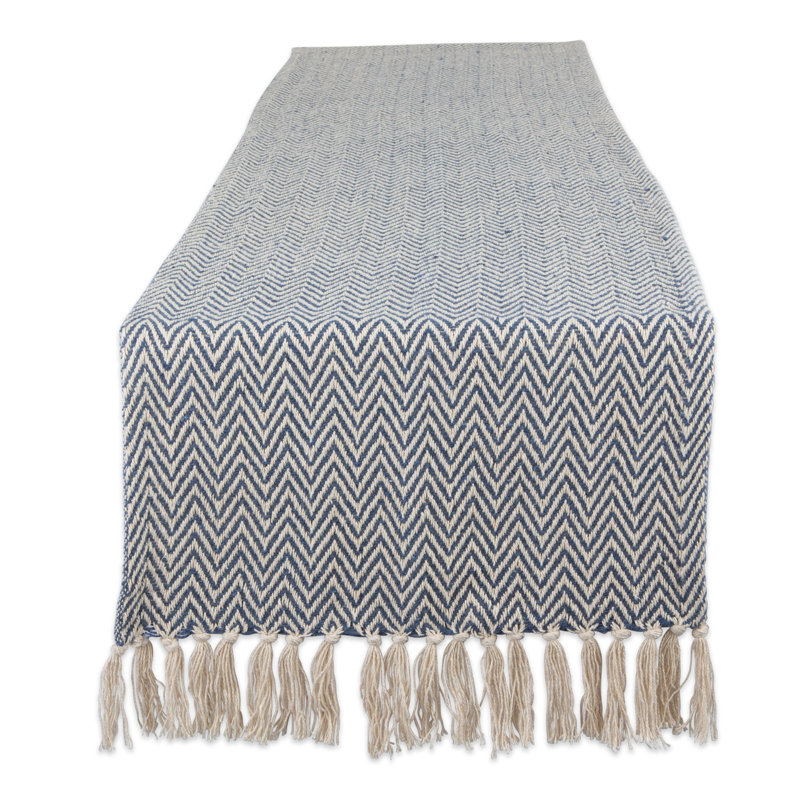 Lintz Chevron Handloom Table Runner, French Blue