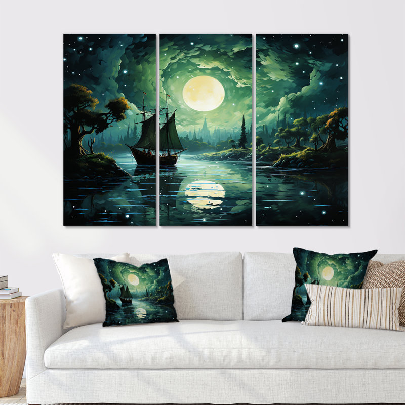 Ensemble de salon mural pirate lunatique Moonlight I - Pirate Wall Art, Toile tendue, H 28 po x l 36 po x P 1 po