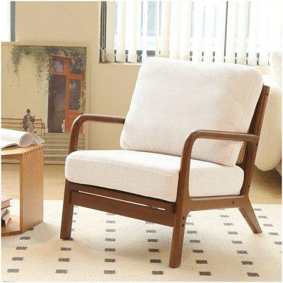 Mignon fauteuil d'appoint avec pieds en bois massif, fauteuil de salon avec coussin en tissu doux, fauteuil de chambre confortable, fauteuil de lecture confortable pour appartement, salle d'attente, balcon (blanc)