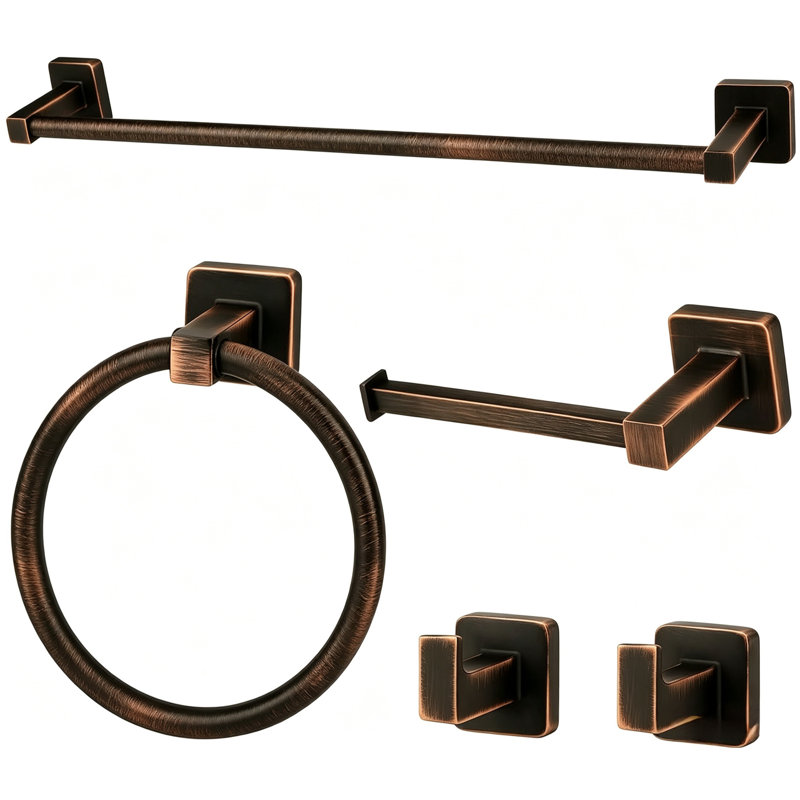 Ensemble de 5 pièces de quincaillerie de salle de bain antique en bronze huilé, ensemble de support de porte-serviettes mural de 24 pouces, accessoires de salle de bain complets rétro pour décoration de salle de bain