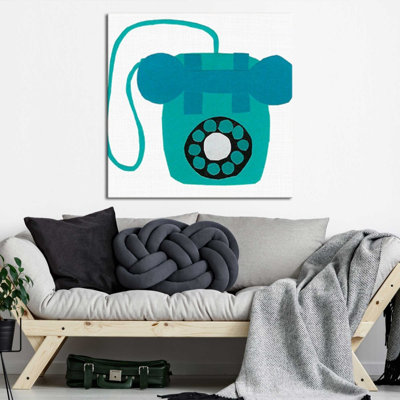 «Retro Téléphone Blue» par Jen Bucheli - Impression sur toile
