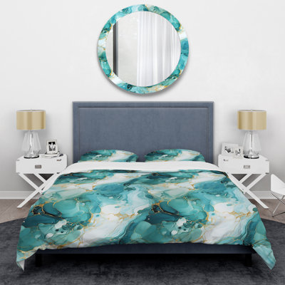 Ensemble de housse de couette en marbre Emerald Oceanic Allure Marble Pattern