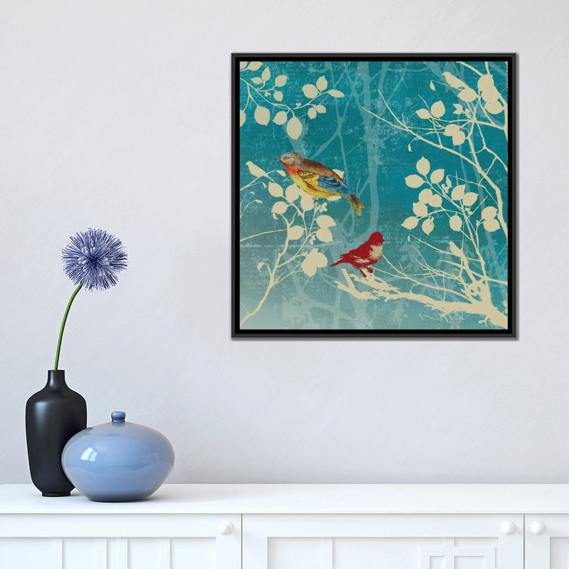 « blue oiseau ii », impression sur toile, H 37 po x l 37 po x P 1,5 po, Pas de tapis, Toile avec cadre noir