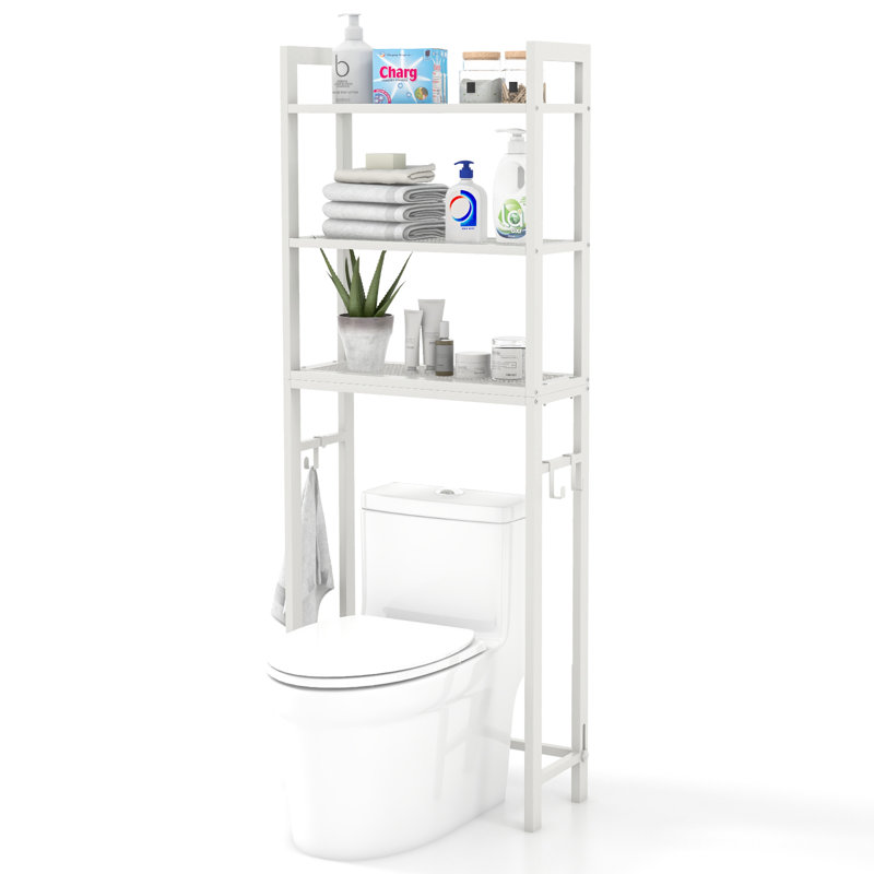 3-Tier Metal Bathroom Organizer, Freestanding Over The Toilet Storage Rack w/Anti-Tippling Devices, White
