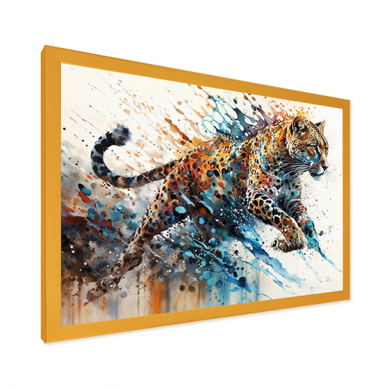 Guépard - art mural guépard, Cadre doré simple, H 16 po x l 32 po x P 1 po