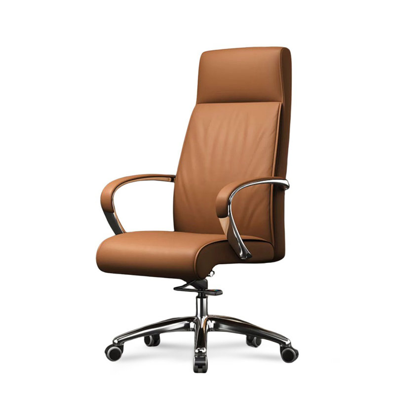 Silver Hight adjustable Genuine Leather + Faux Leather + Aluminium Alloy Office Chair, Brown