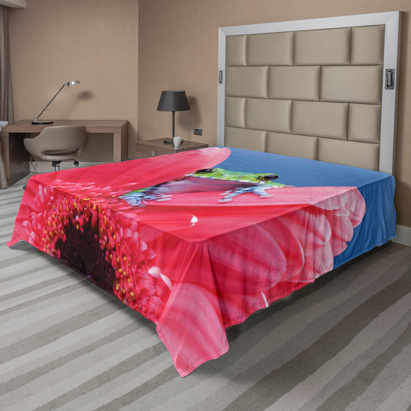 Drap-housse Ambesonne avec dessus de grenouille sur fond vert Gabera, Drap plat pour très grand lit californien