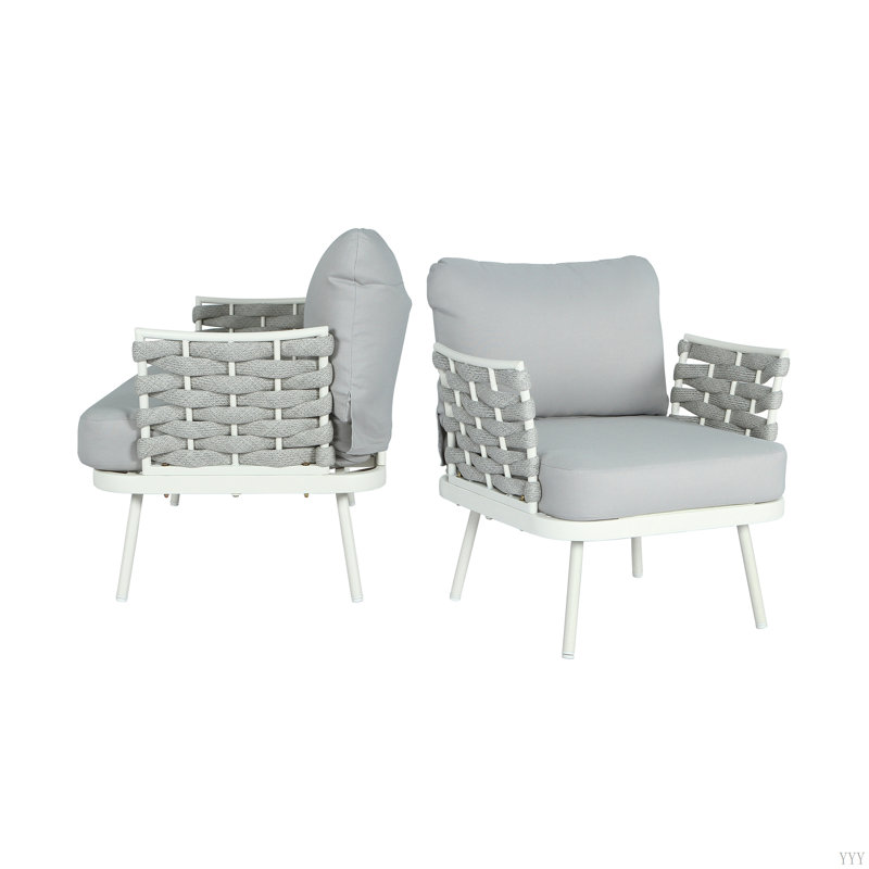 Ensemble de 2 fauteuils club Mariano, Blanc cassé/gris, Blanc