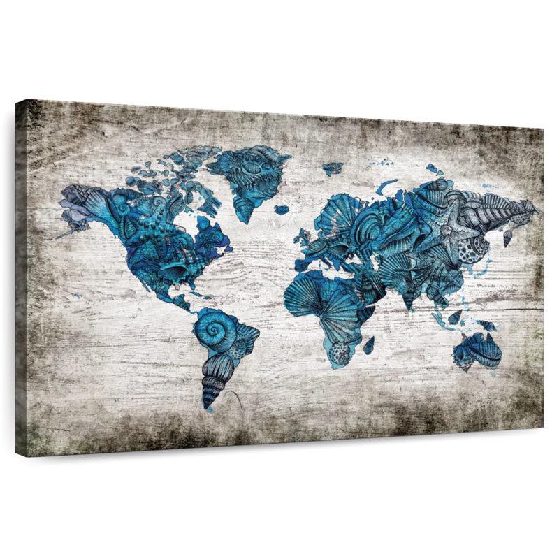Carte du monde nautique rustique Aliaz, H 8 po x l 12 po