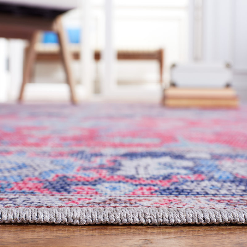 Ferrigno Oriental Cotton Red/Navy Area Rug, Square 6'7"