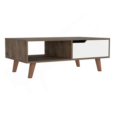 Coffee Table 2.0 Bull, One Drawer, Four Legs, Dark Brown / White Finish