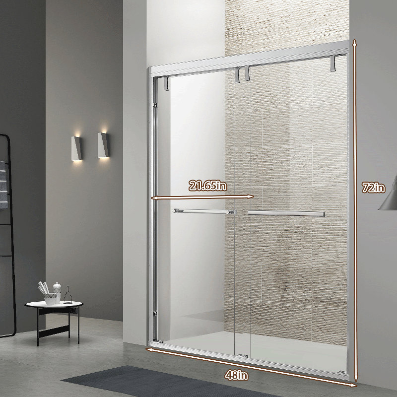 Porte de douche coulissante double l 48 po x H 72 po | Verre trempé | Cadre en alliage d'aluminium, Laiton brossé