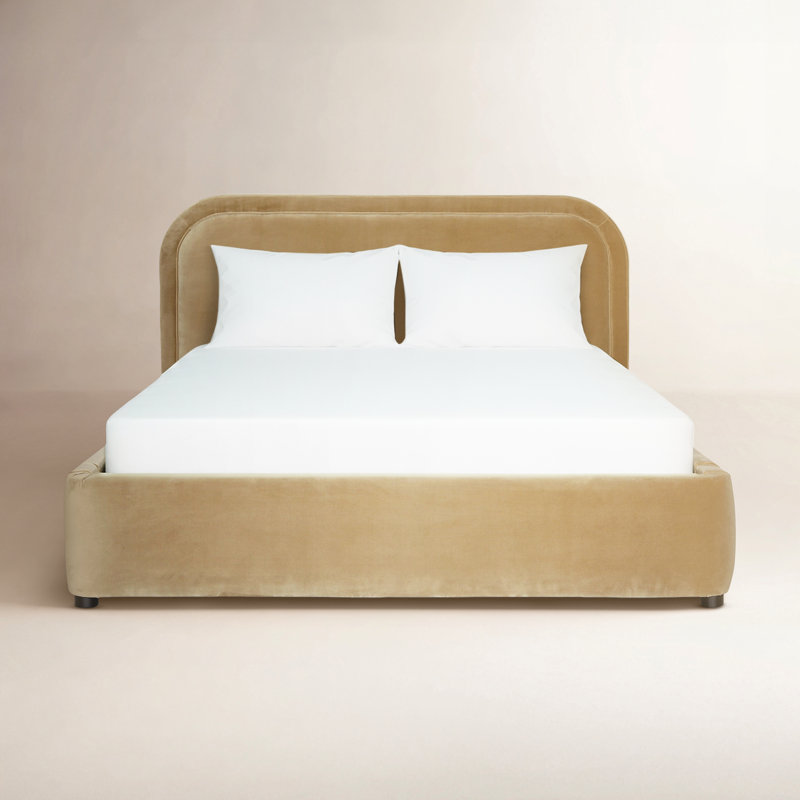 Lit plateforme tapissier Paola, Grand lit, Chameau