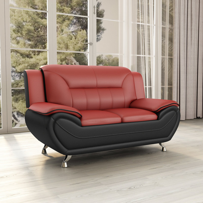 61'' Faux Leather Loveseat, Red/Black Faux Leather