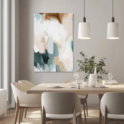 Impression sur toile impressionnant abstrait pastel et vert foncé, impression sur toile tendue avec cadre intérieur en bois massif, prêt à être accroché