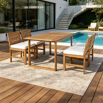 5-Piece Outdoor Patio Dining Set with Adjustable Legs,Acacia Wood Dinning Set