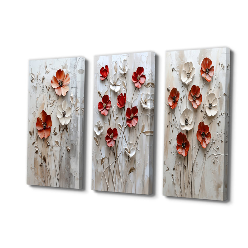 Red Blooming Poppies Melody I - Collection d'art mural coquelicots, H 32 po x l 48 po, Toile tendue, Ne s'applique pas