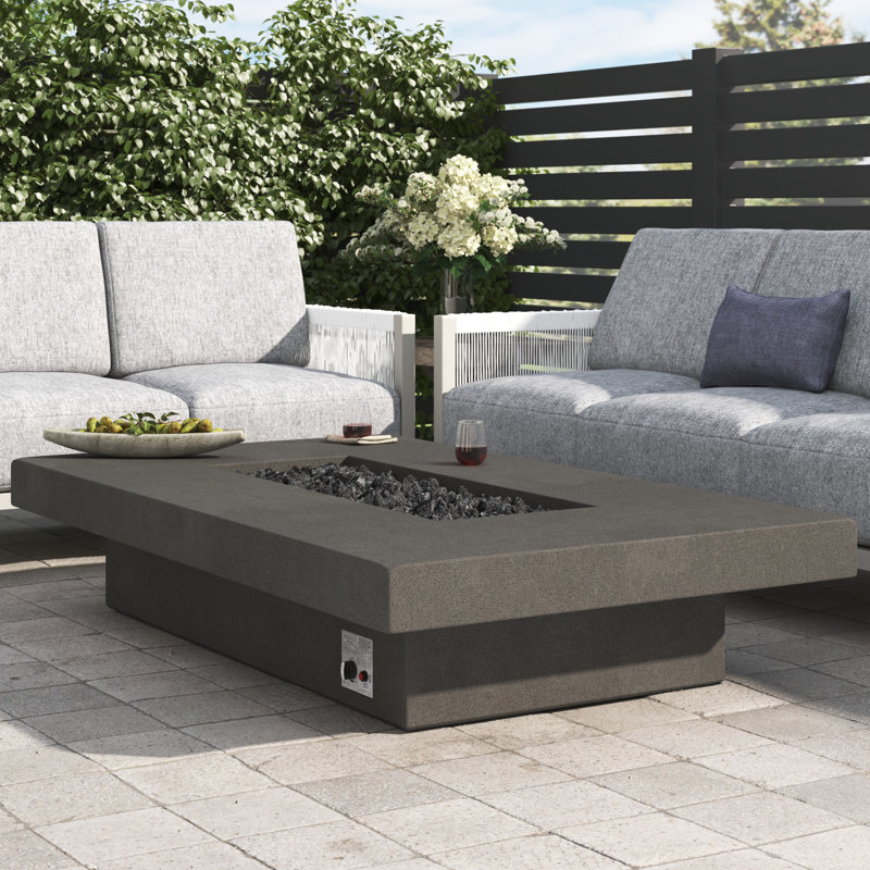 Cowden Rectangle Concrete Propane Smokeless Fire Pit Table, Carbon