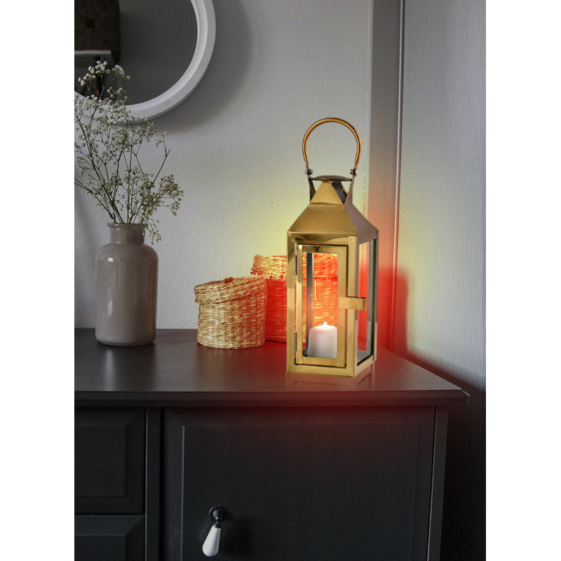 Lanterne de table en acier inoxydable, H 10,25 po x l 4,50 po x P 4,50 po, Doré