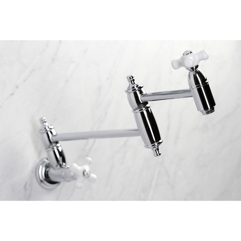 Kingston Brass Restoration Two-Handle 1-Hole Wall Mount Pot Filler Faucet, Polished Chrome