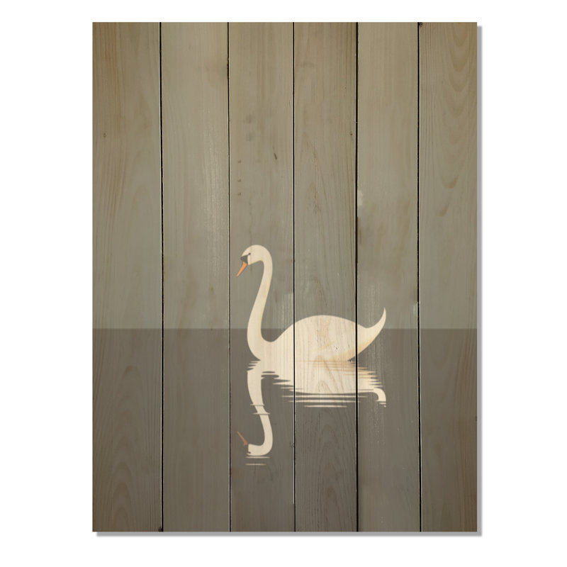 Cygnes solitude en noir et blanc - cygnes, art sur bois de pin naturel, H 20 po x l 10 po