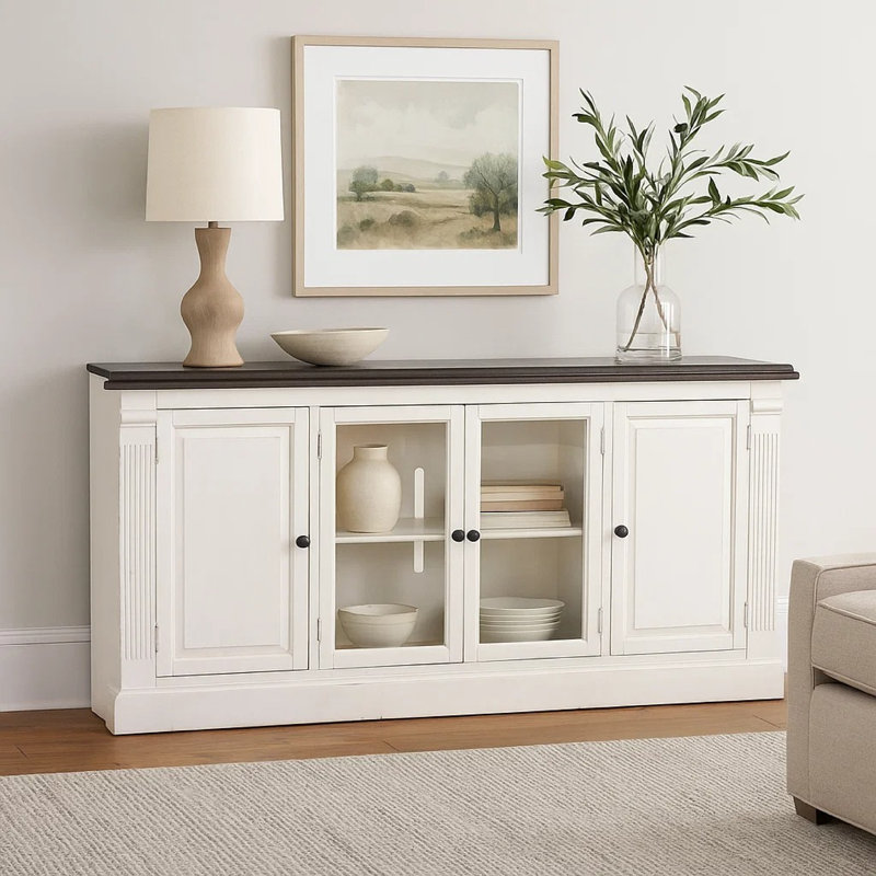 Meuble télé Ivvy, tablettes, moulure en bois brun blanc, 81 po