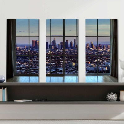 Downtown Los Angeles Window - 3 Piece Wrapped Canvas Photograph Print