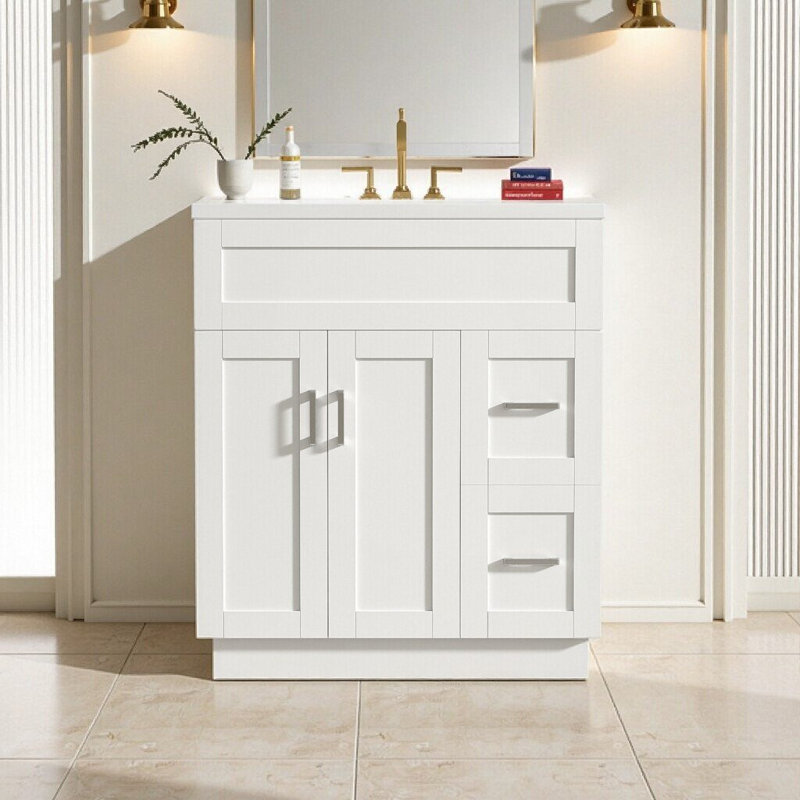 Meuble-lavabo de 30 pouces avec 2 portes, 2 tiroirs, tablette réglable