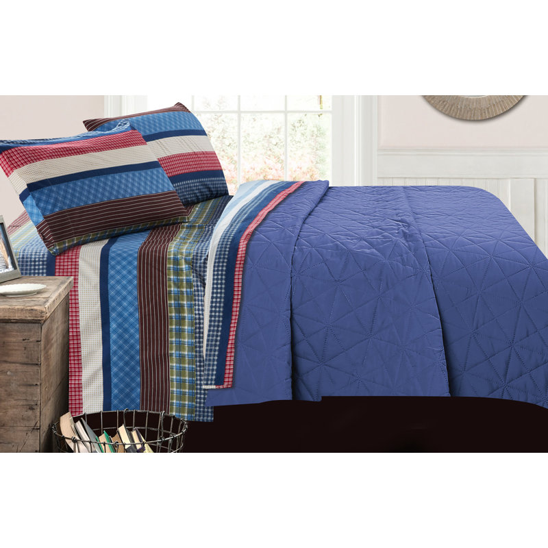 Ensemble de draps en percale en microfibre géométrique Firetrucks Kids, Ensemble de draps pour lit double avec un drap-hou