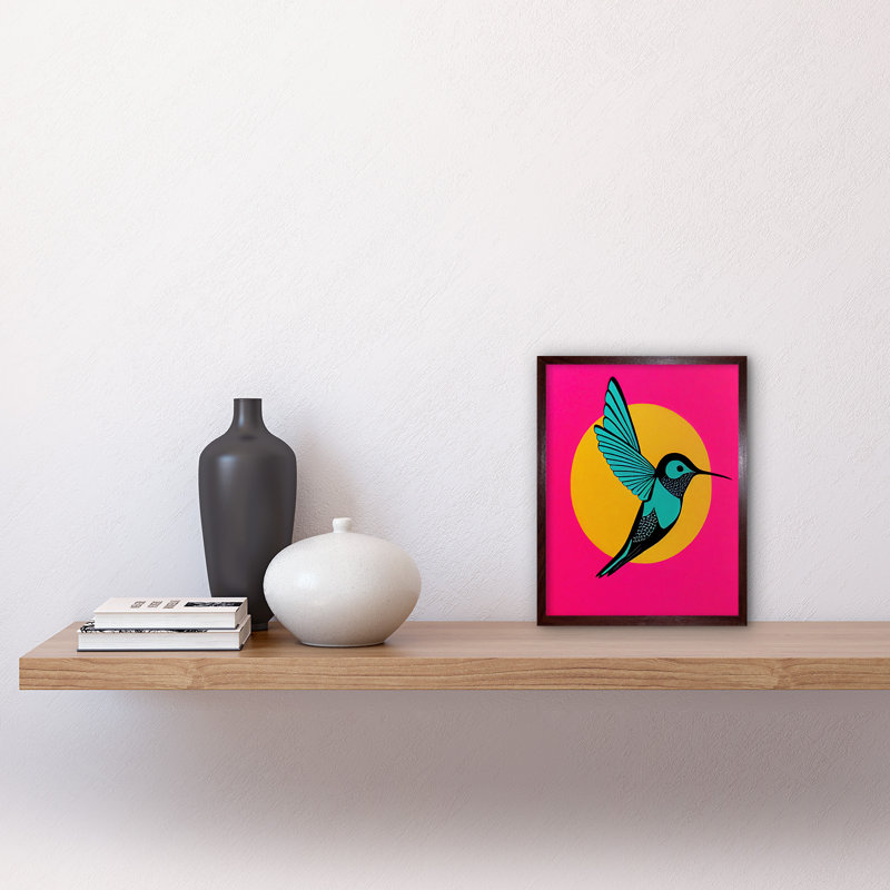 Vibrant Retro Pop Art Hummingbird - Print, Brown Framed Paper, 25.9cm H x 20.6cm W x 1.5cm D