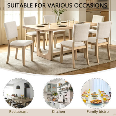 Ensemble de table de salle à manger 7 pièces pour 6, table de cuisine rectangulaire de 68 pouces avec 6 chaises rembourrées, ensemble de meubles de salle à manger en bois naturel avec cadre en forme de U robuste pour la famille, un appartement, une salle à manger