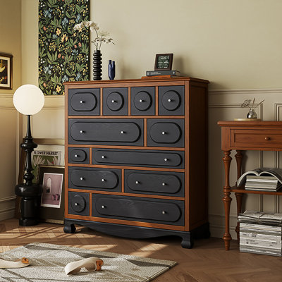 Simple Retro Brown Solid Wood Twelve-Drawer Chest