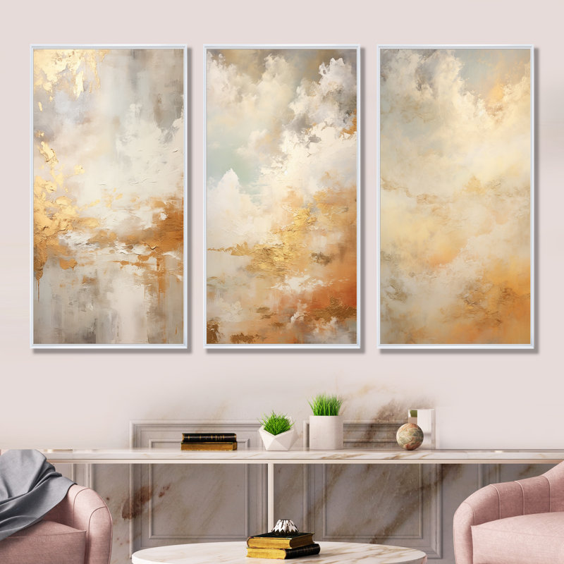 «Magic Sky Simplicity», ensemble de 3 reproductions d'art sur toile, Cadre flottant blanc, H 32 po x l 48 po