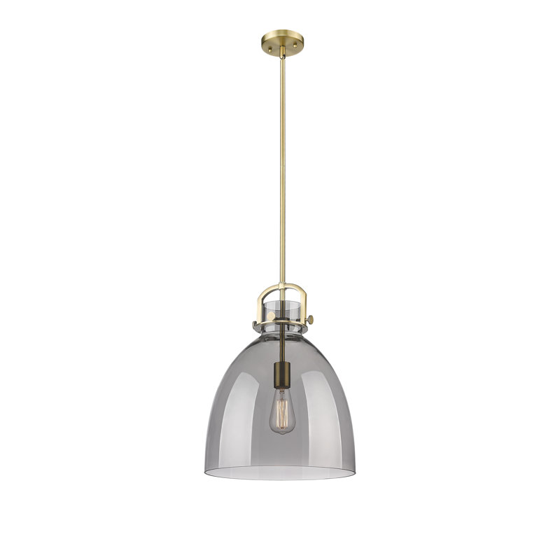 Badillo 1 Light Stem Hung Pendant, Brushed Brass, 18.25" H x 14" W x 14" D, Plated Smoke