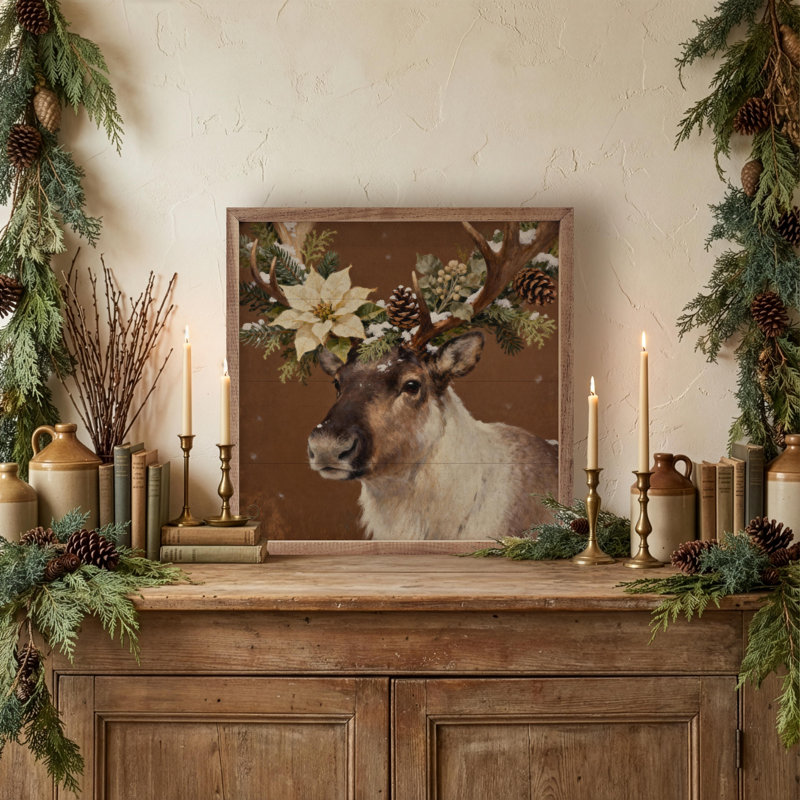 Poinsettia Reindeer, H 16 po x l 16 po