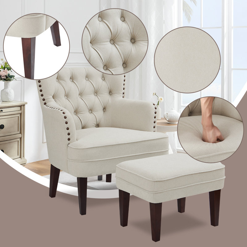 Clarkston 28.3'' Wide Tufted Armchair and Ottoman,Accent Chair with Ottoman Set, Beige