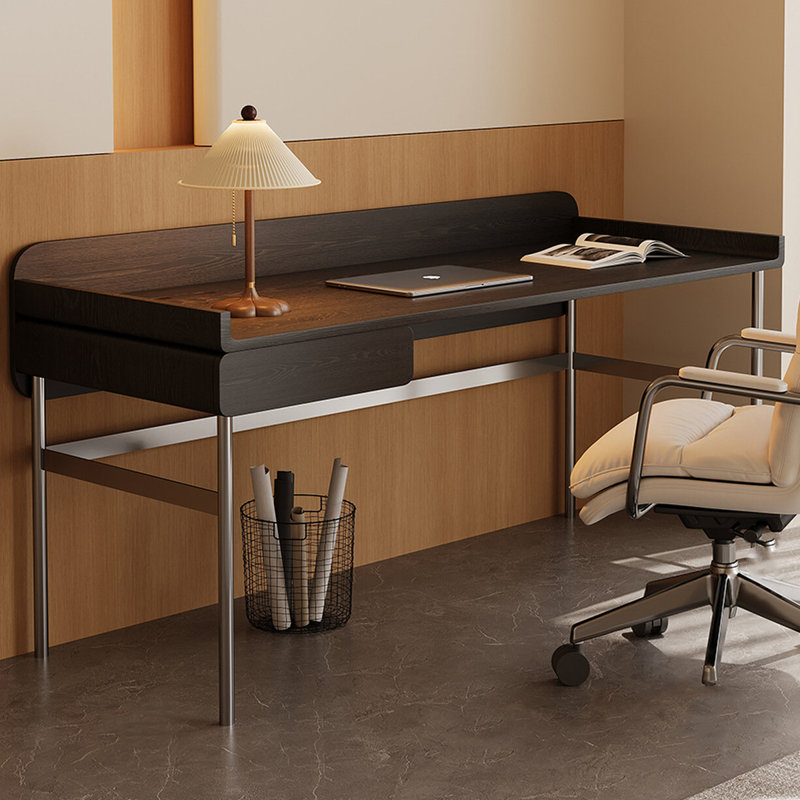 Bureau rectangulaire en bois massif noir avec 1 tiroir, H 33,46 po x L 55,12 po x l 24,41 po