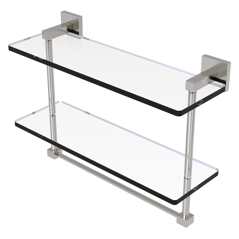 Haranu 2 Piece Tiered Shelf with Towel Bar, Satin Nickel, 11.7" H x 16" W x 5.7" D