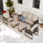 5-Person Brown Cedar Wood Gray Wicker Patio Outdoor Sofa Seating Group with Olefin Cushions, Rectangle Coffee Table-916874141