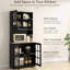 Armoire à café 72 po, noire, avec grand comptoir, tablettes réglables pour garde-manger autoportantes, grenier