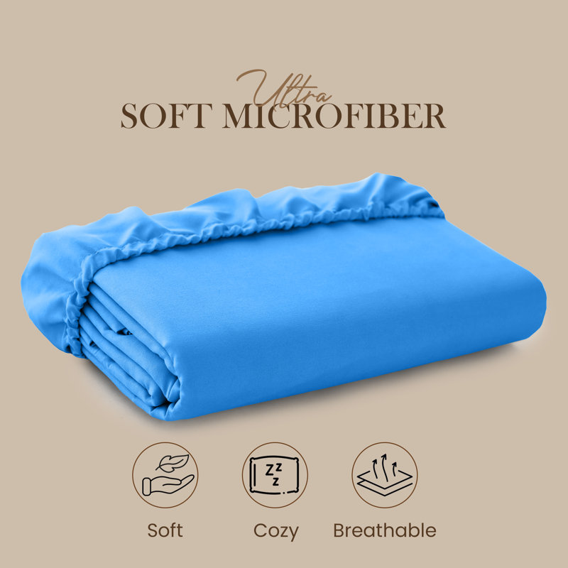 25cm Deep Pocket Fitted Sheet - Soft Microfiber Elasticated Bed Sheet Bottom, Single (3'), Light Blue