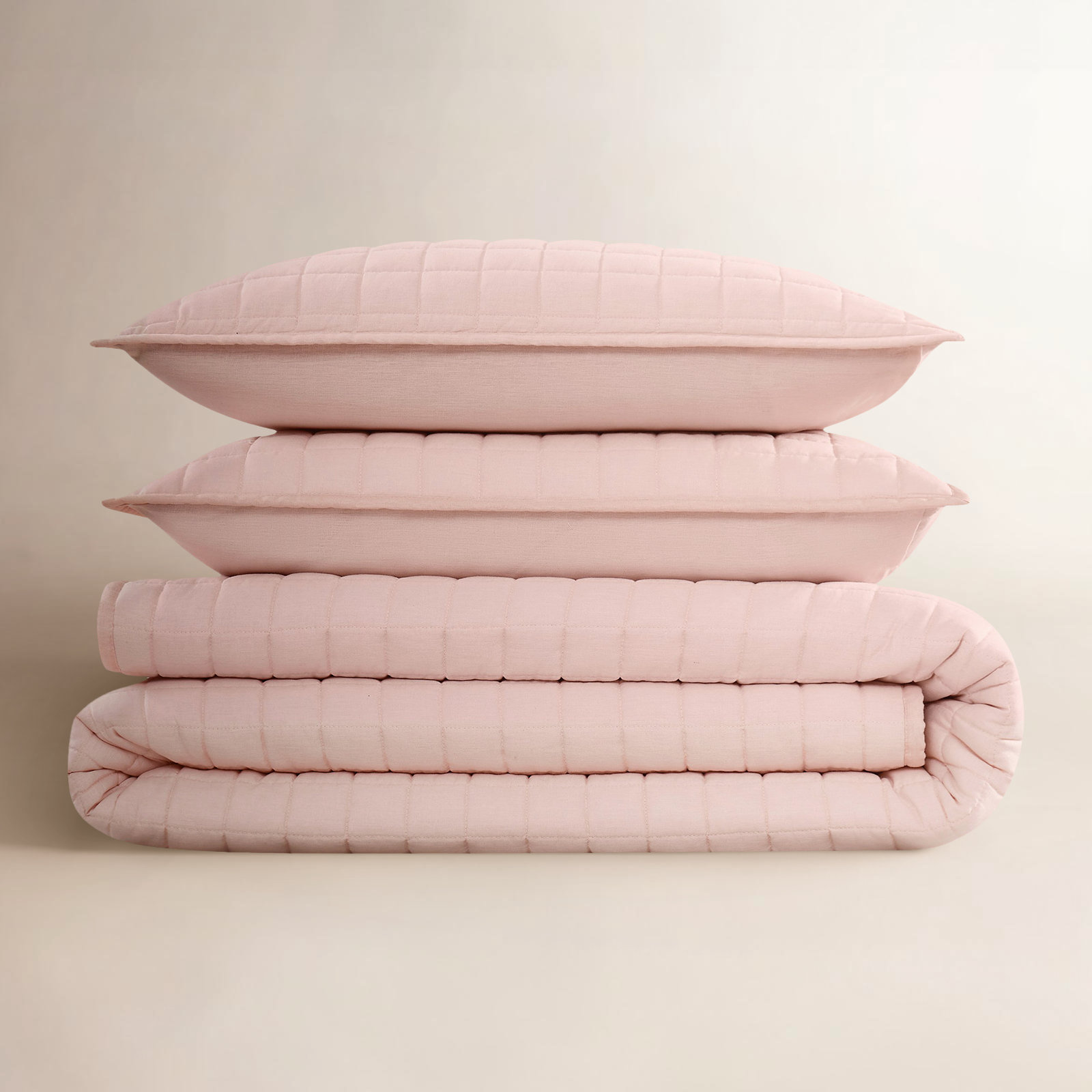 Nena Linen Quilt Set, Blush , King + 2 King Shams