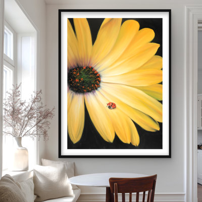 Yellow Daisy and Ladybug - Framed Matted Print | Home Decor