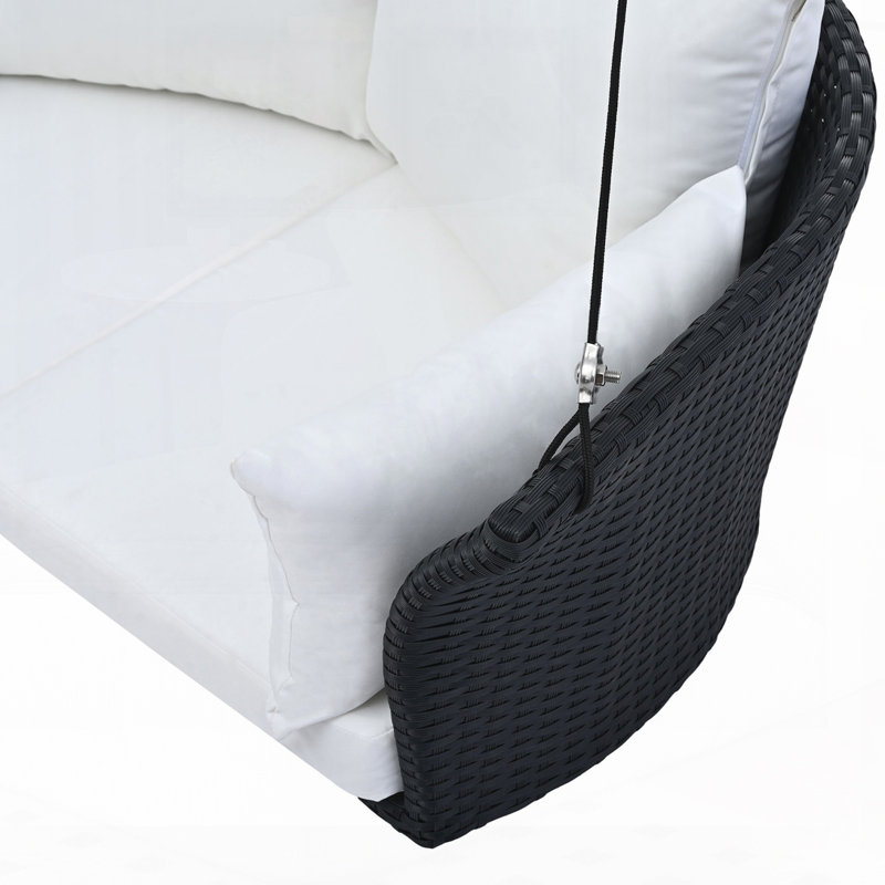 Balancelle suspendue en rotin pour 2 personnes, Blanc/Noir
