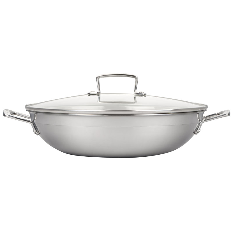 Le Creuset Classic Stainless Steel Round Wok With Glass Lid, 4.5 Qt.