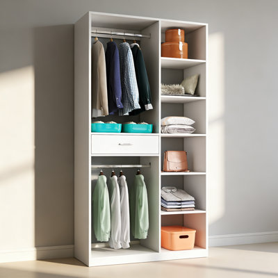 Freestanding Closet System, Stand-Alone Wardrobe with 6 open Shelves,74.8