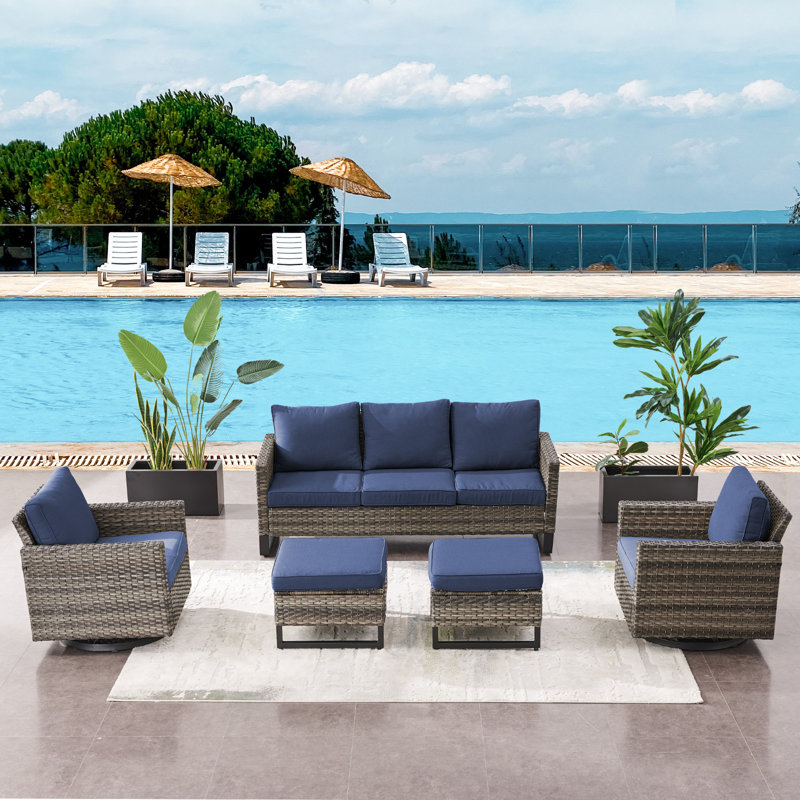 Naresa - Person Patio Conversation Set with Cushions, Navy, Gray