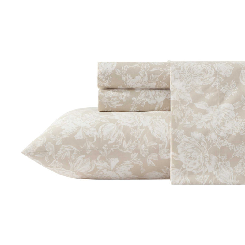 Percale Novelty 200 Thread Count Printed Cotton Sheet Set, Queen Sheet Set with 2 Standard Pillowcases, Brown Meredith